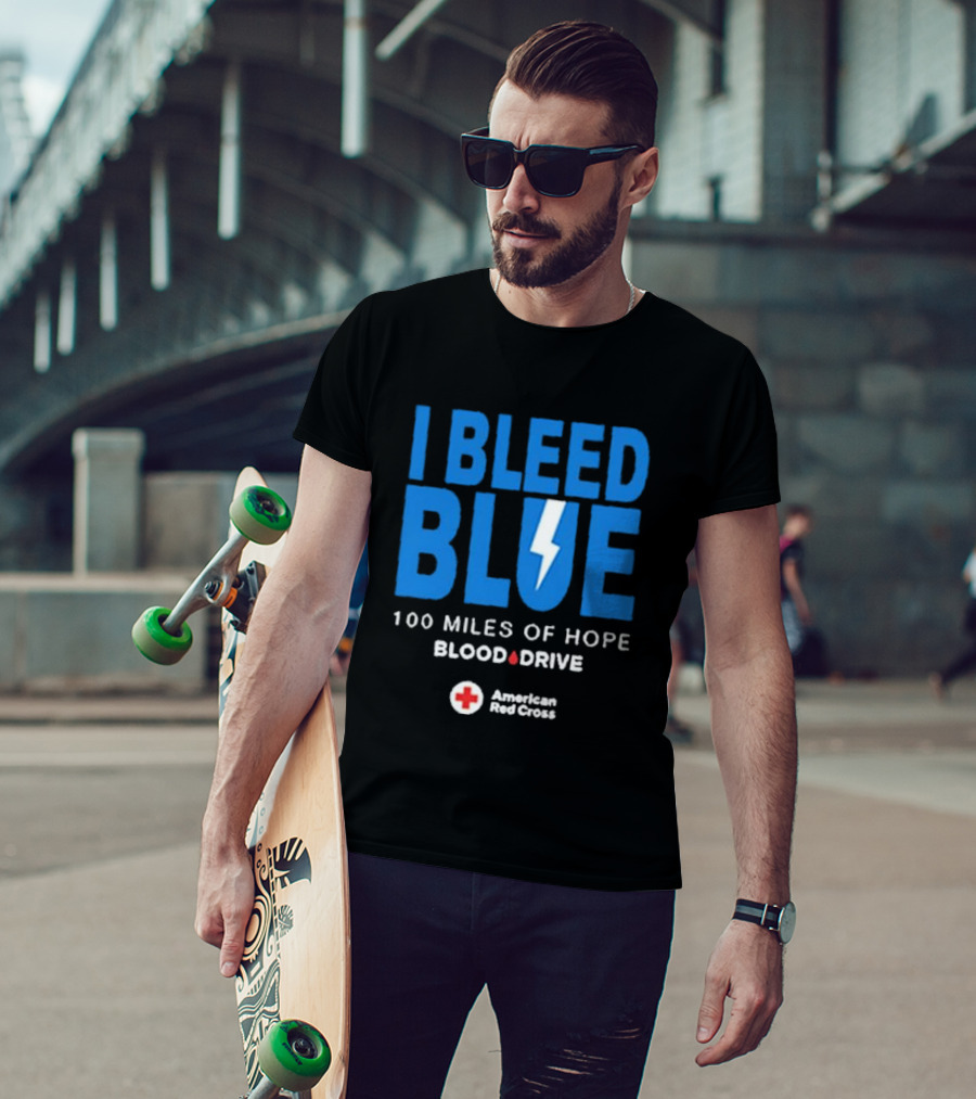 I Bleed Blue 100 Miles Of Hope Blood Drive American Red Cross Lightning T-Shirt