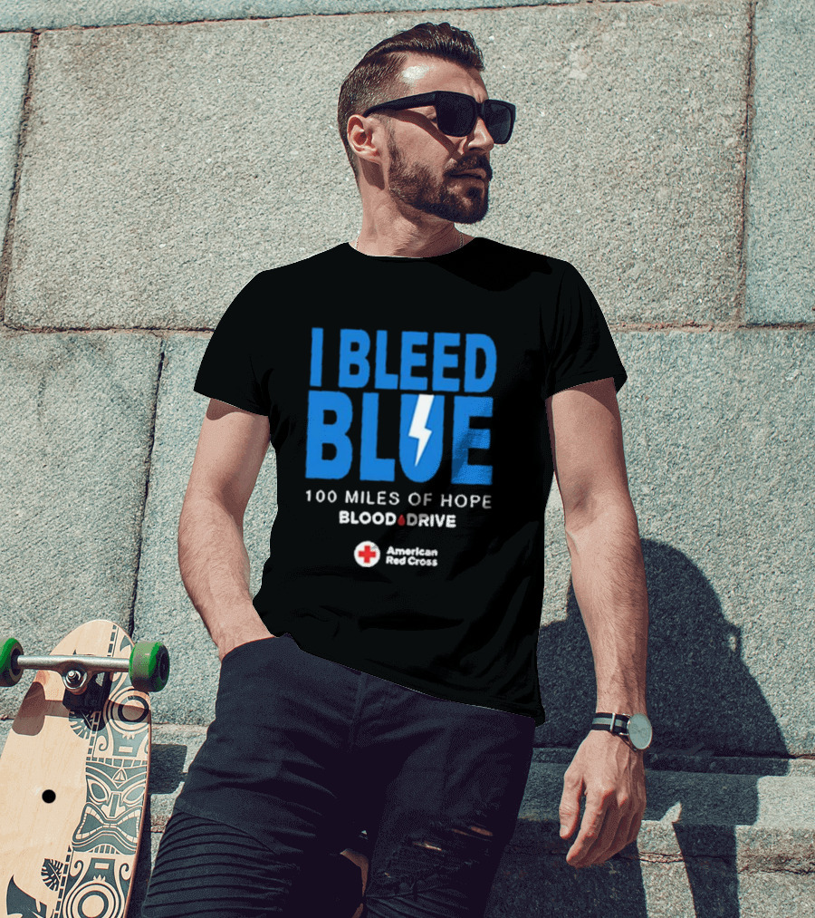 I Bleed Blue 100 Miles Of Hope Blood Drive American Red Cross Lightning T-Shirt