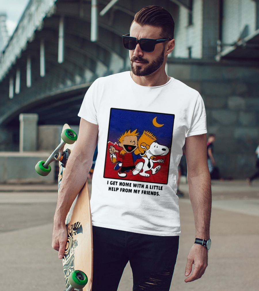 Criminal Simpsons Snoopy And Friends Get Home With A Little Help Under Moon T-Shirt
