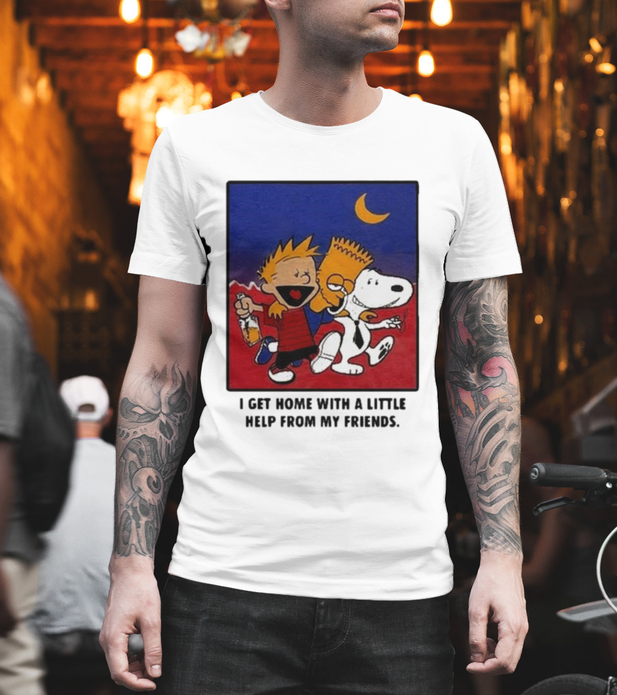 Criminal Simpsons Snoopy and Friends Get Home with a Little Help Under Moon T-Shirt