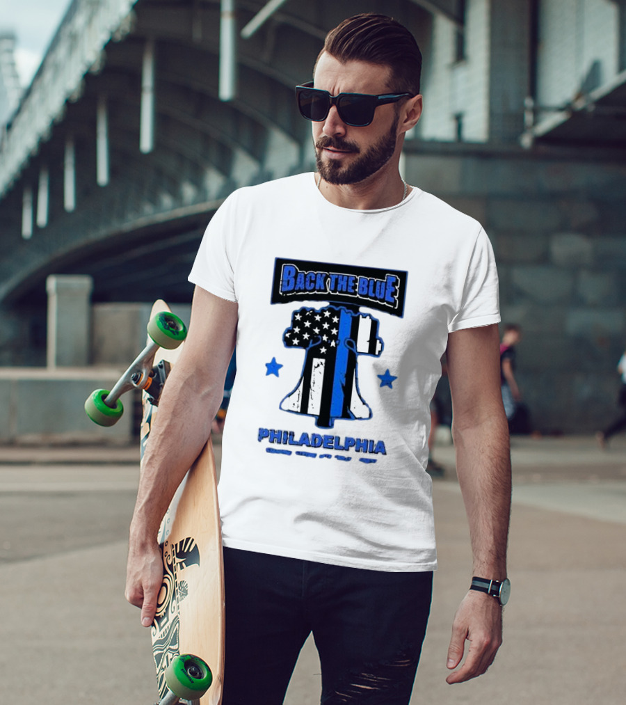 Back The Blue Philadelphia Liberty Bell American Flag Stars Standing Strong With Philly’s Finest T-Shirt