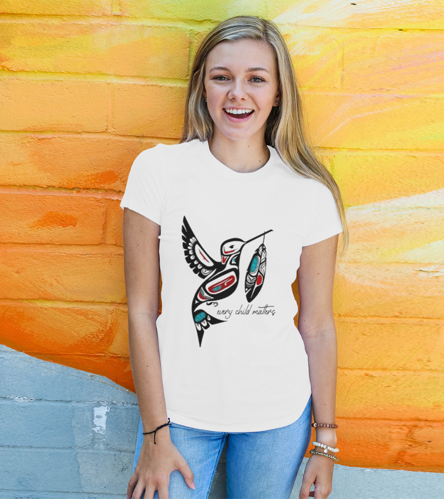 Every Child Matters Indigenous Hummingbird Feathers Orange Day T-Shirt