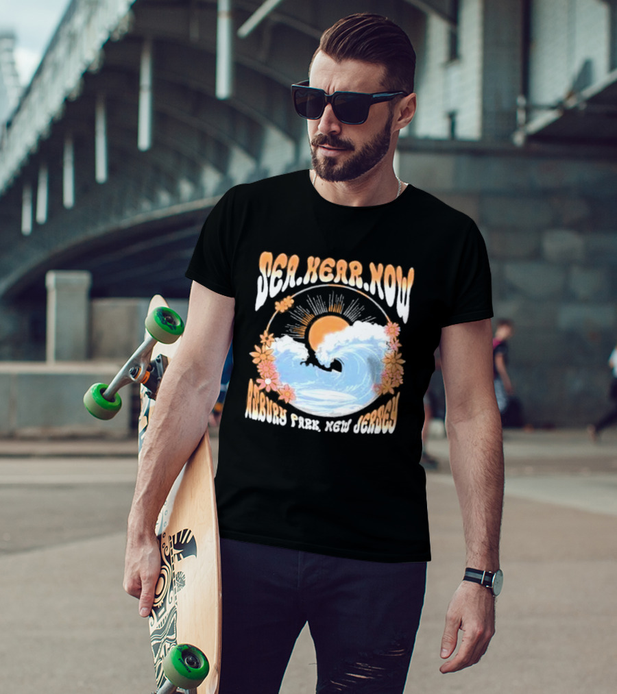 Sea Hear Now Asbury Park New Jersey Perfect Curl Fish And Anchor T-Shirt