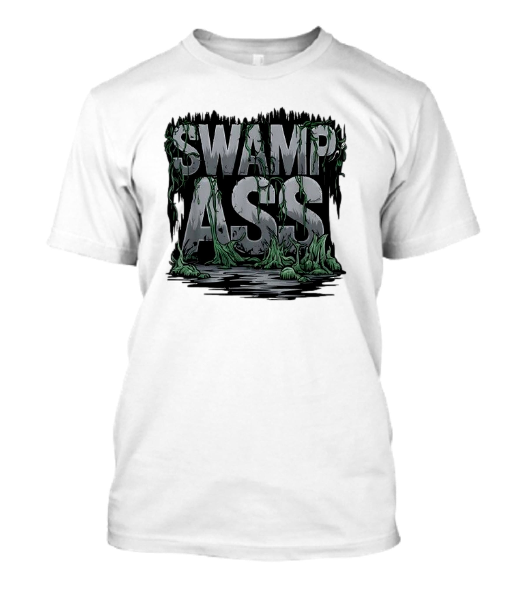 SWAMP ASS Moss-Covered Letters With Water And Grass T-Shirt