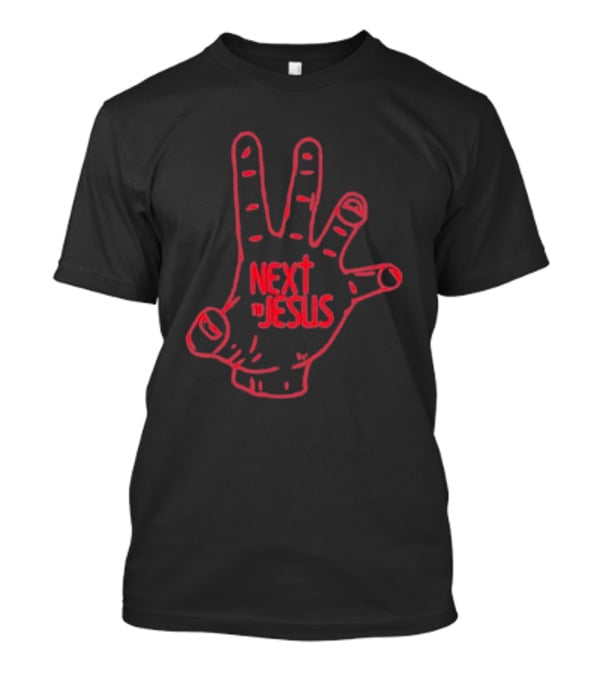 Next To Jesus Hand Neon Red Outline T-Shirt