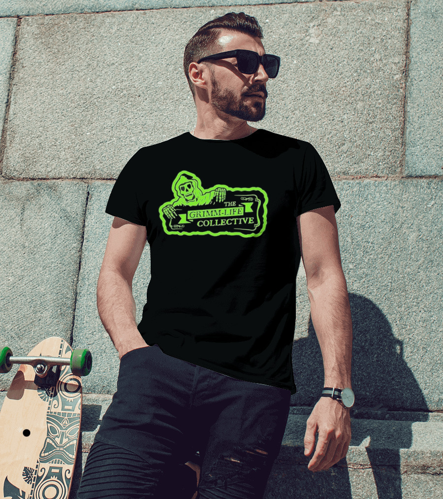 Zombie The Grimm-Life Collective Logo Scary Skeleton T-Shirt