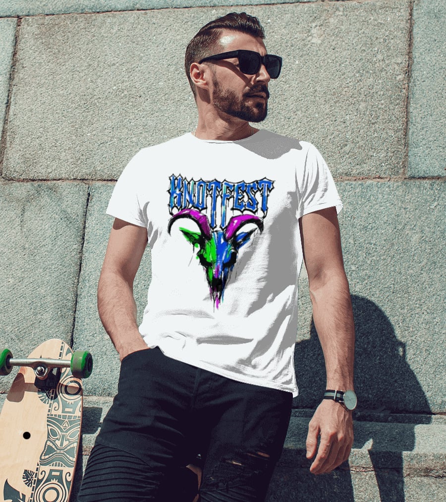 Knotfest Vintage White Concert Pencil Sketch Goat Multicolor T-Shirt