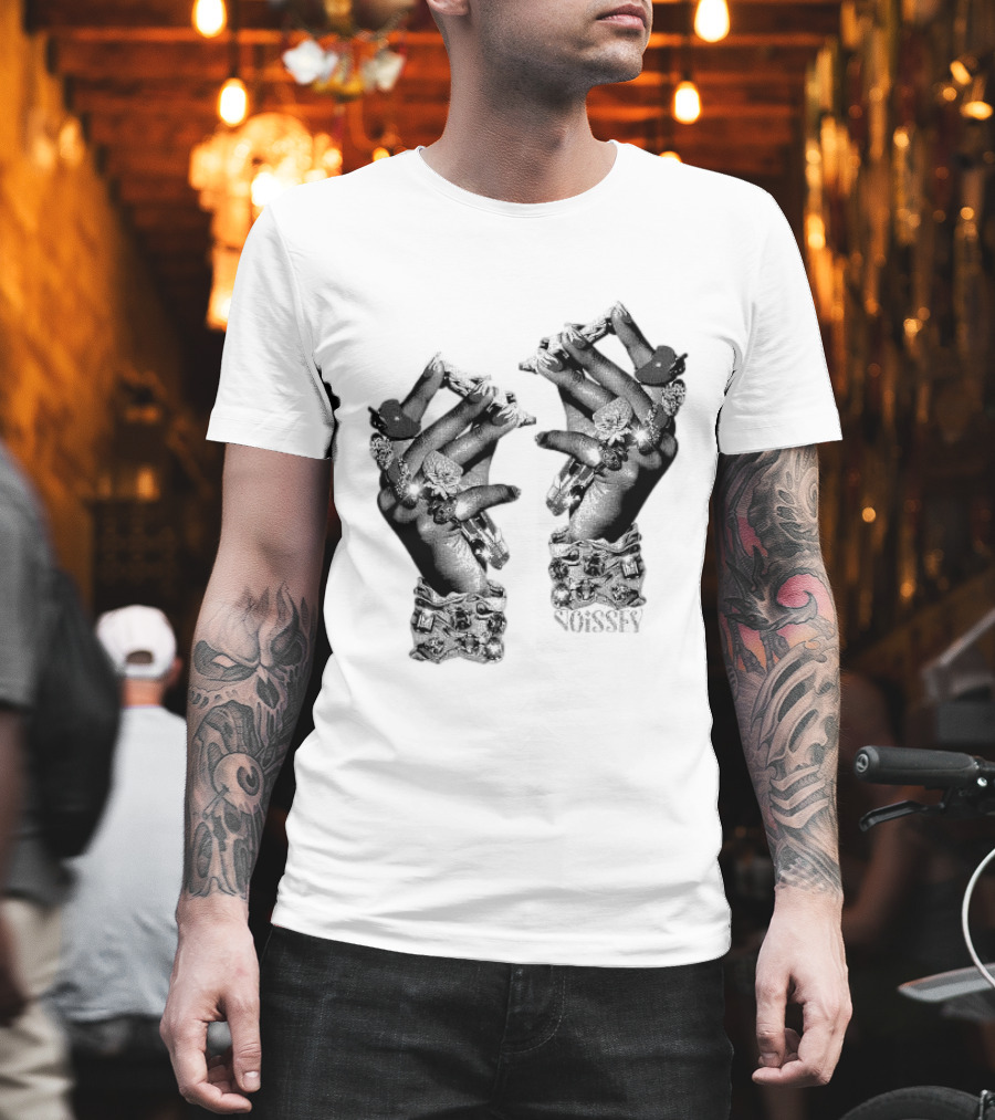 Noisey Vintage Diamond Adorned Fingers Monochrome Print T-Shirt