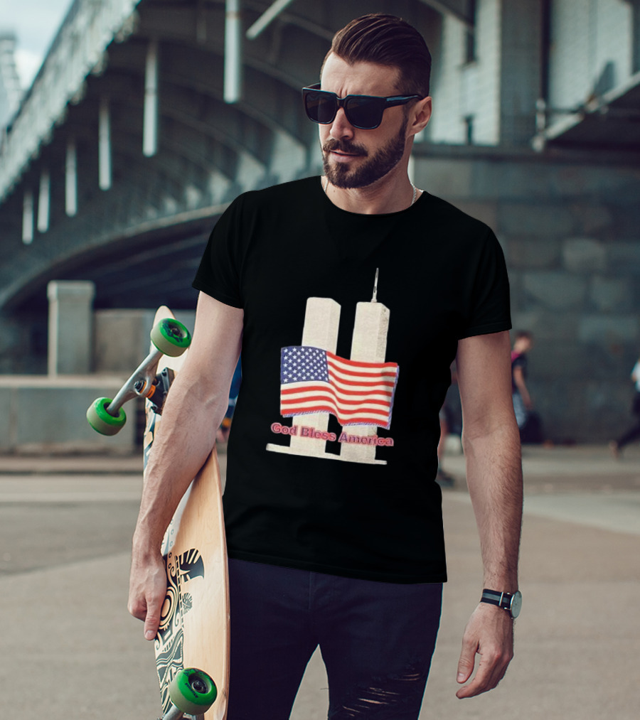 Vtg 9 11 Twin Towers God Bless America Flag T-Shirt