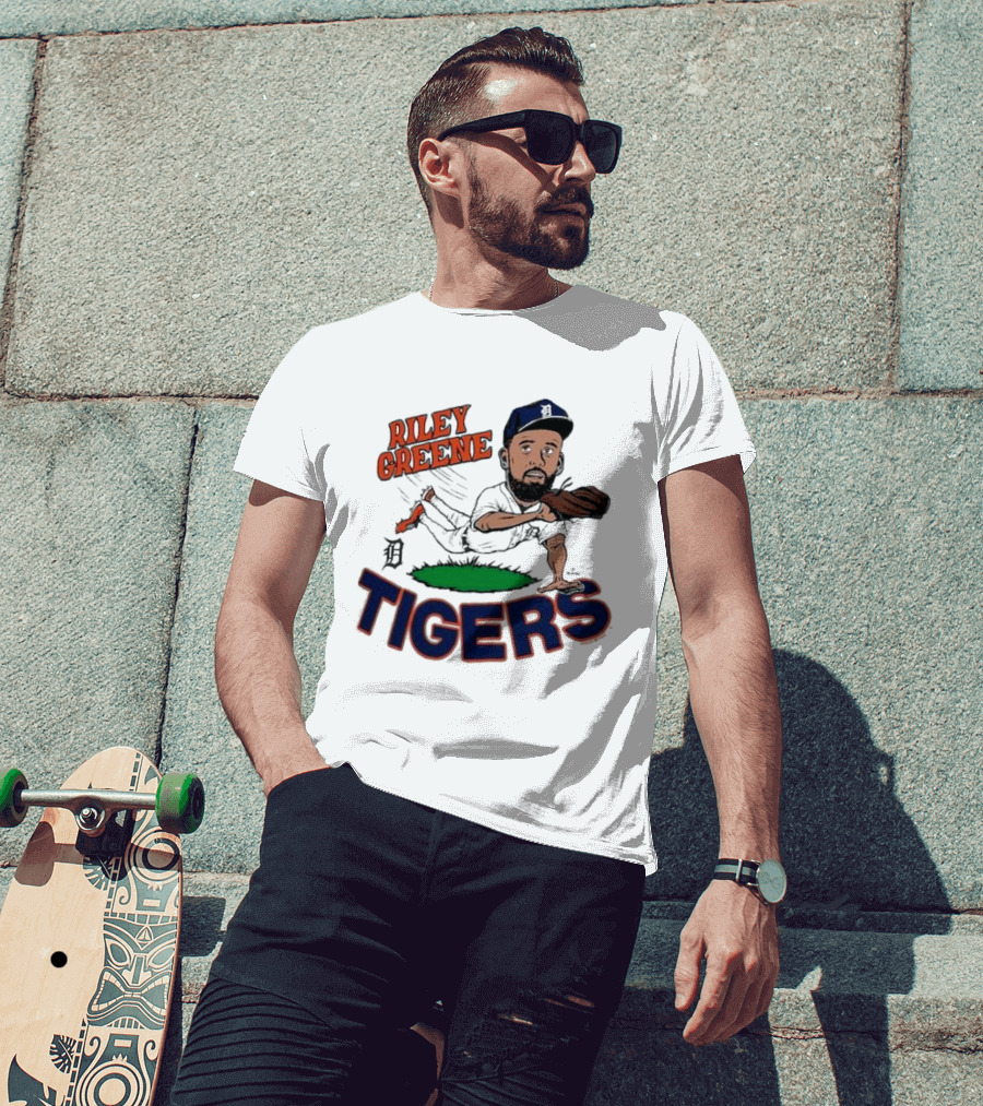 Riley Greene Detroit Tigers Caricature Player Tri Blend Homage Ash T-Shirt