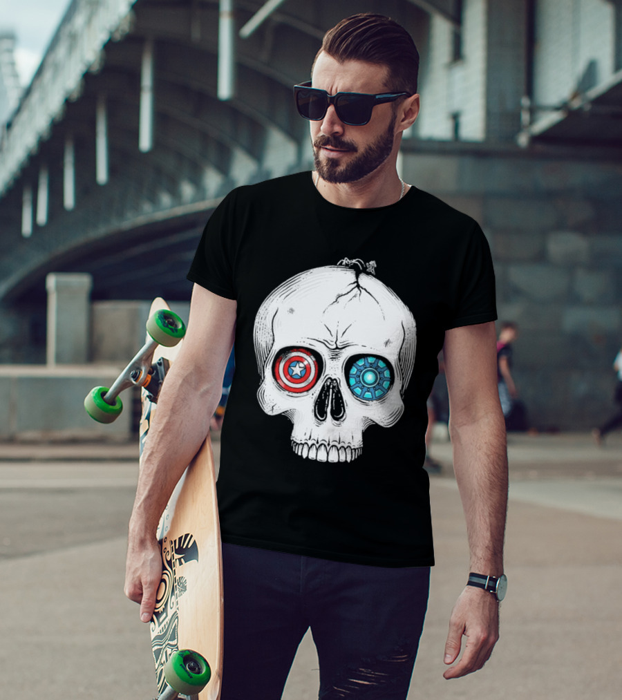 United We Stand Captain America Iron Man Civil War Skull T-Shirt