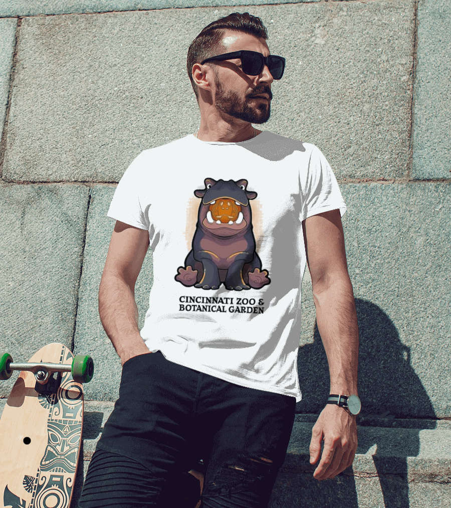 Cincinnati Zoo And Botanical Garden Fiona With Pumpkin Glow Outline T-Shirt
