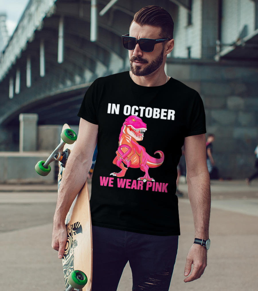 In October We Wear Pink Breast Cancer T-Rex Dino Kids Toddler T-Shirt