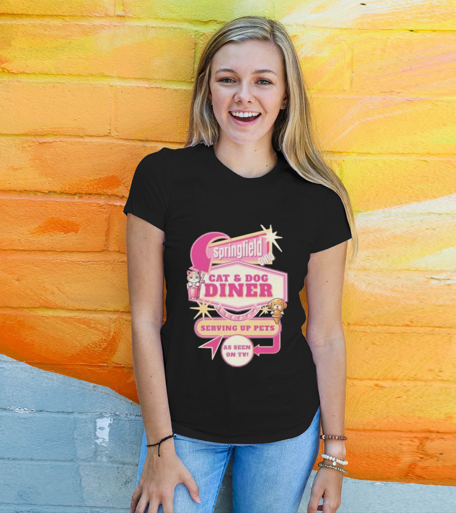 Springfield Cat And Dog Diner Serving Up Pets As Seen On TV Retro Neon Sign T-Shirt