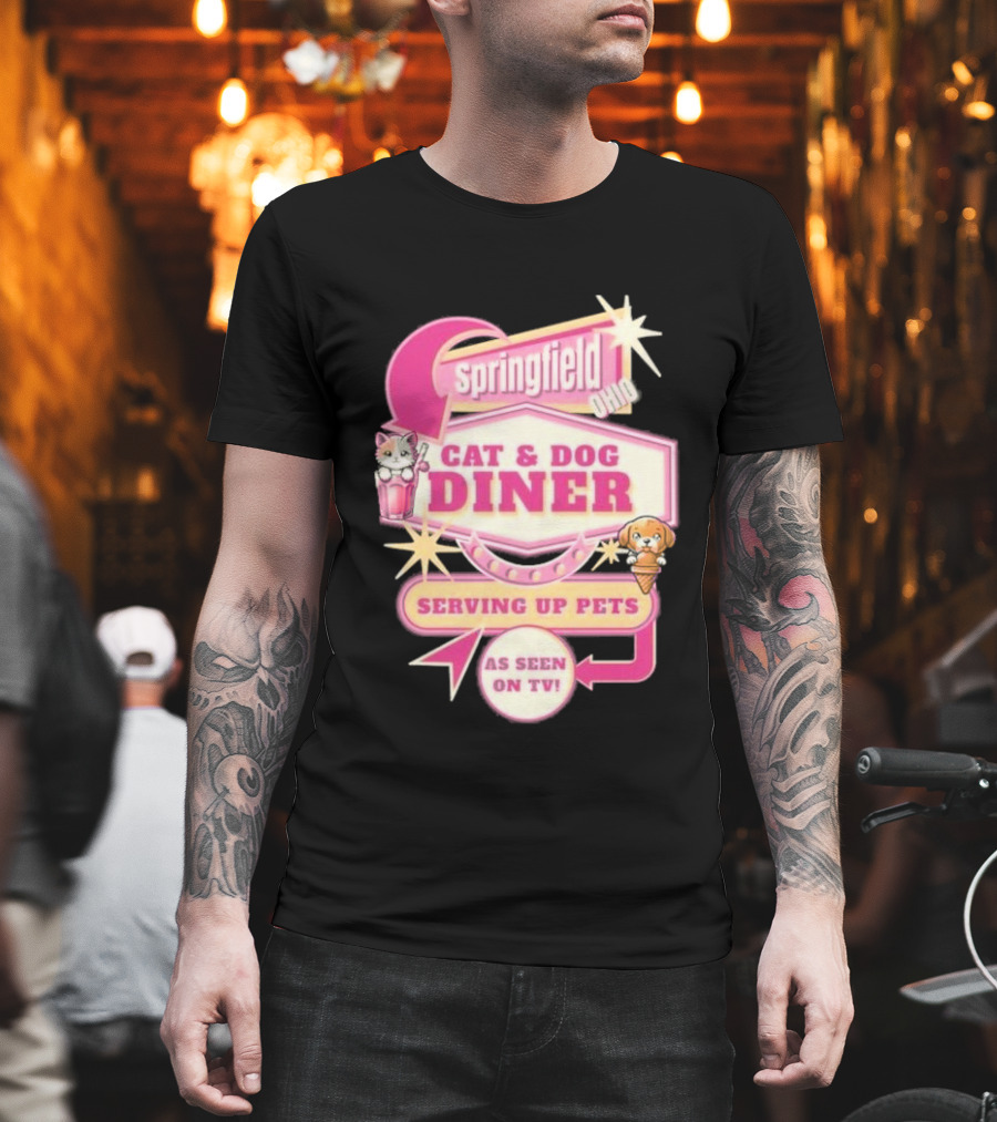 Springfield Cat And Dog Diner Serving Up Pets As Seen On TV Retro Neon Sign T-Shirt