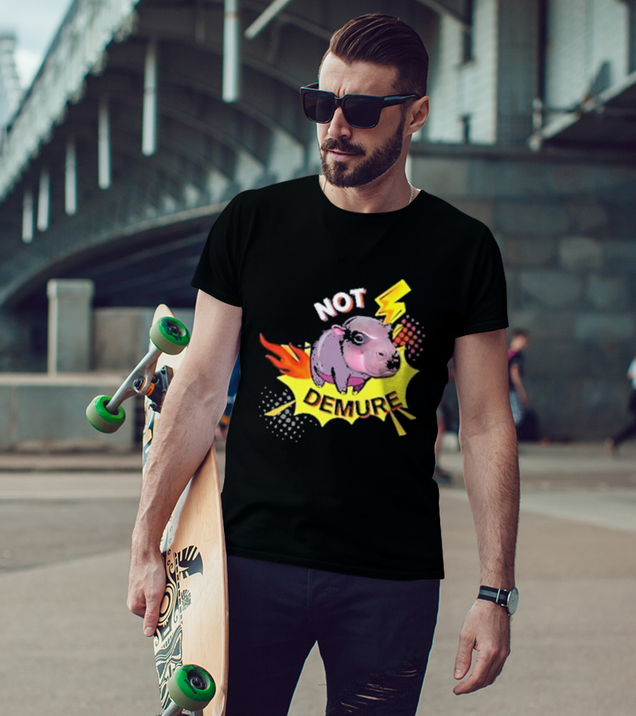 Moo Deng Not Demure Pop Art Hippo Lightning Fire Burst T-Shirt