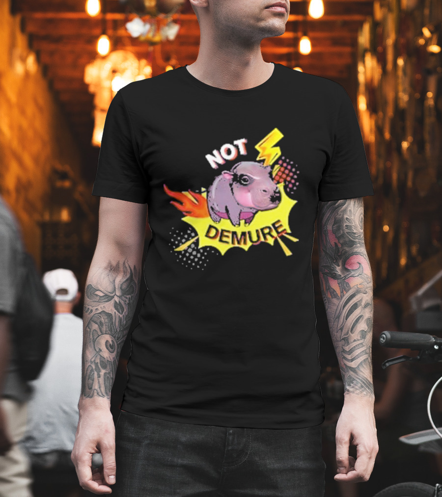 Moo Deng Not Demure Pop Art Hippo Lightning Fire Burst T-Shirt