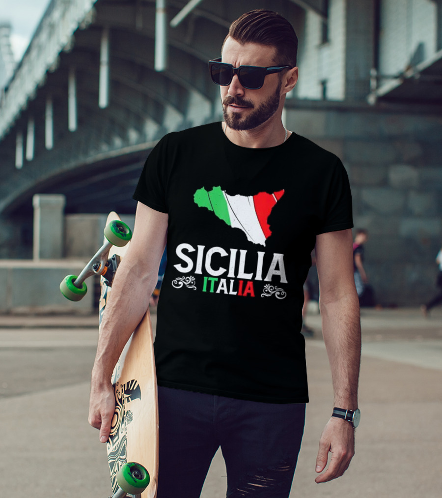 Sicilia Italia Sicily Map Italian Flag T-Shirt