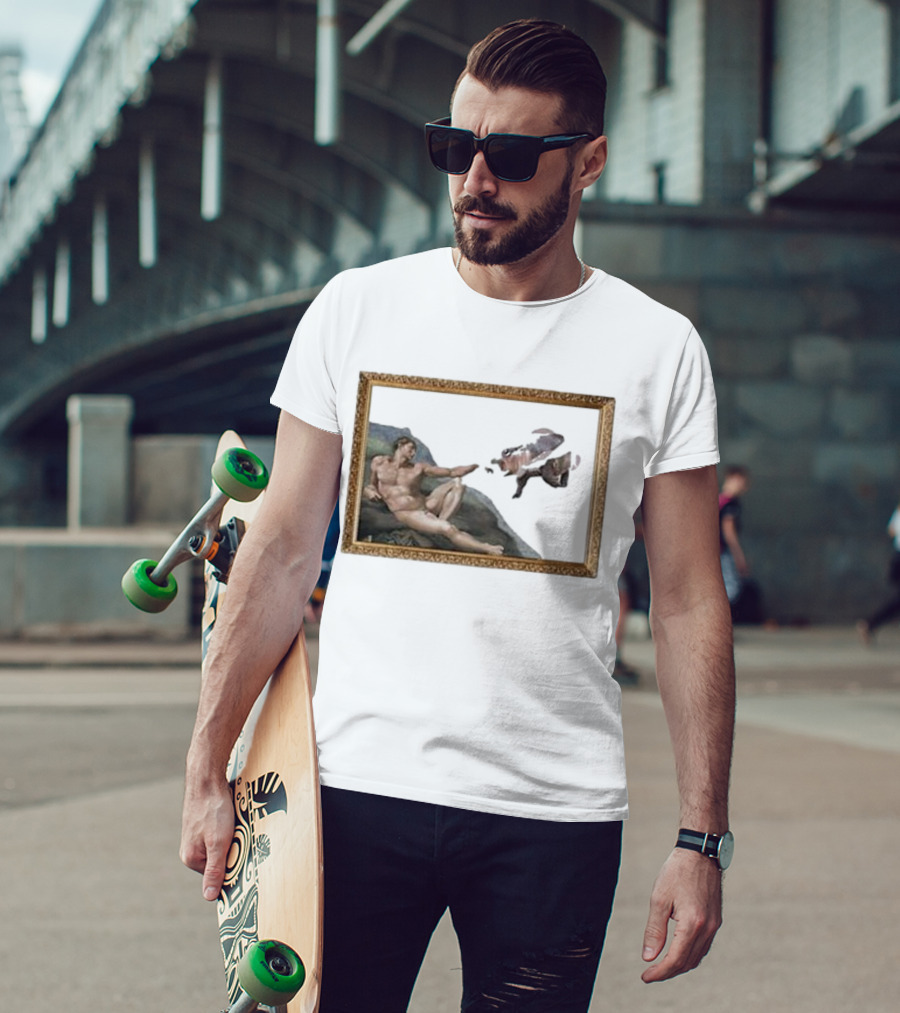Michelangelo Moo Deng Creation Parody Vintage Frame T-Shirt