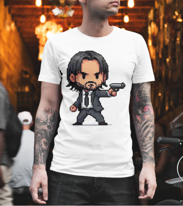 Pixel Chibi John Wick with Gun T-Shirt Pixel Chibi John Wick with Gun T-Shirt