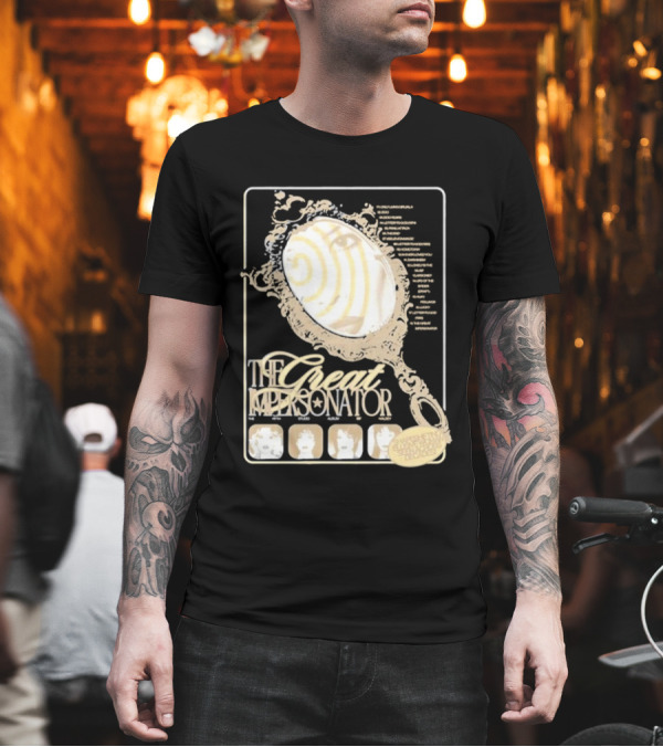 The Great Impersonator Mirror Illusion Spiral Faces T-Shirt The Great Impersonator Mirror Illusion Spiral Faces T-Shirt