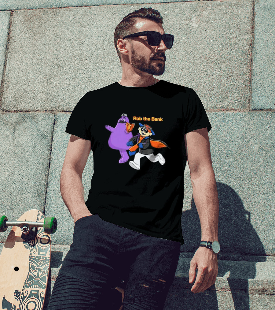 Grimace Monster Accompanies Rob The Bank Heist With Classic Burglar Image T-Shirt