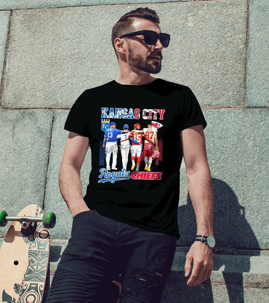 Kansas City Perez Witt Jr Mahomes Kelce Royals Chiefs T-Shirt