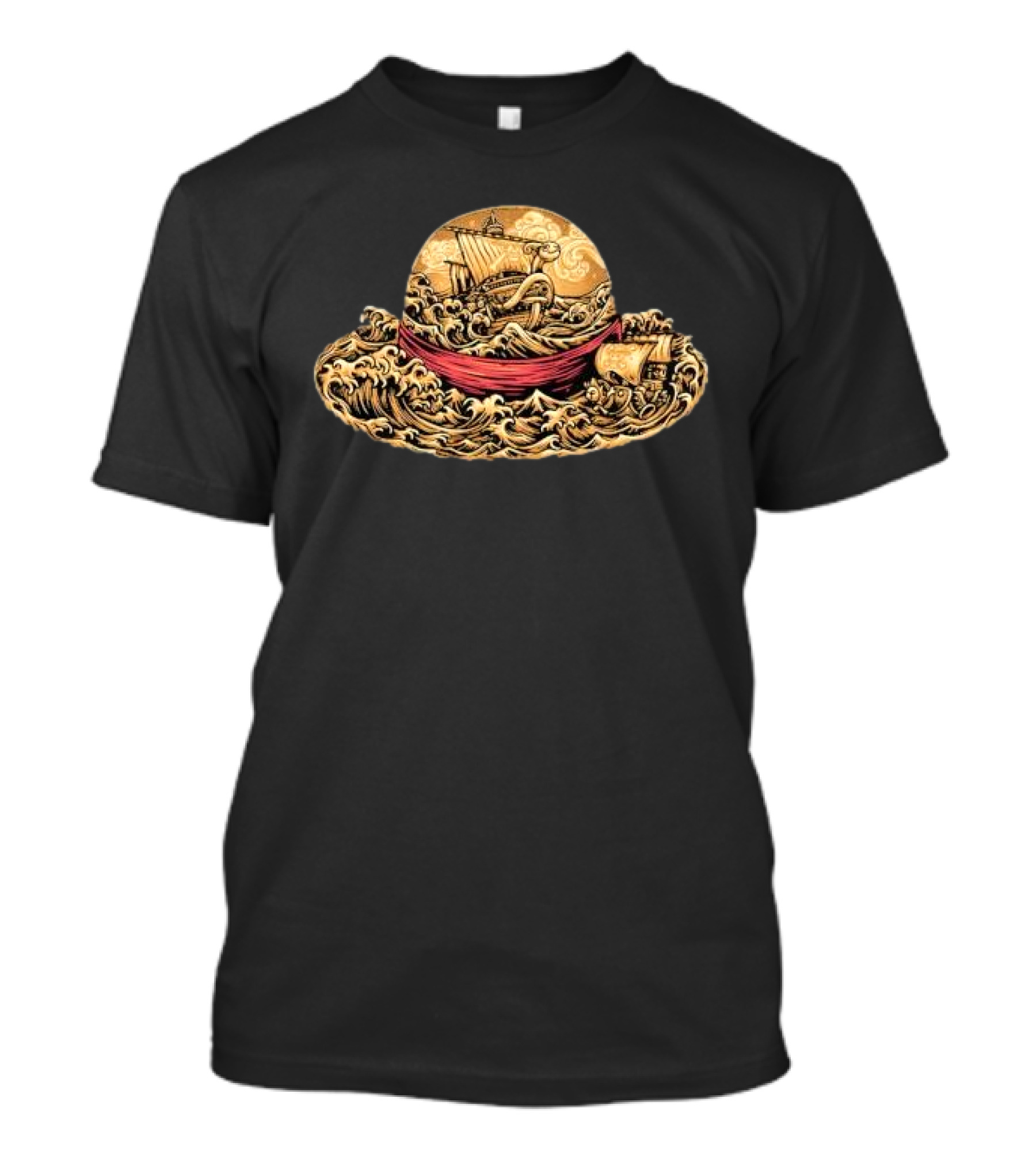 Pirate Hat Sea Waves Boat Japanese Luffy T-Shirt
