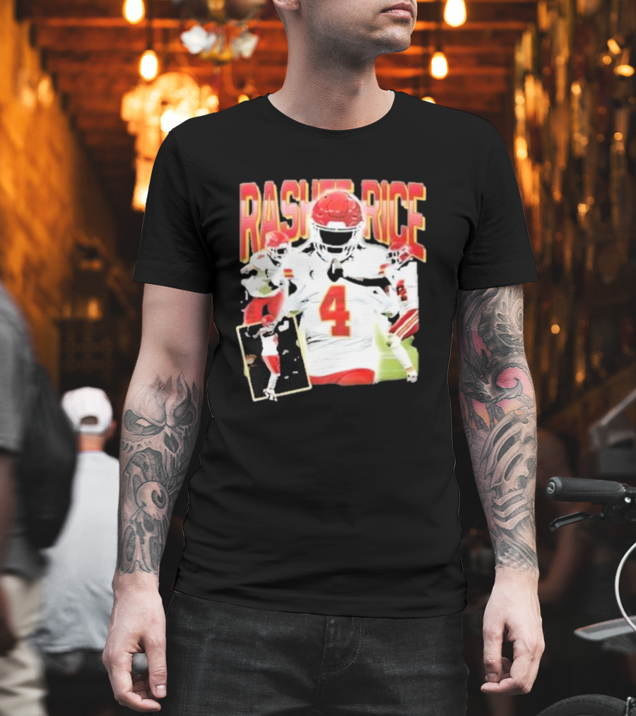 Rashee Rice Football Action 4 Red and White Uniform T-Shirt