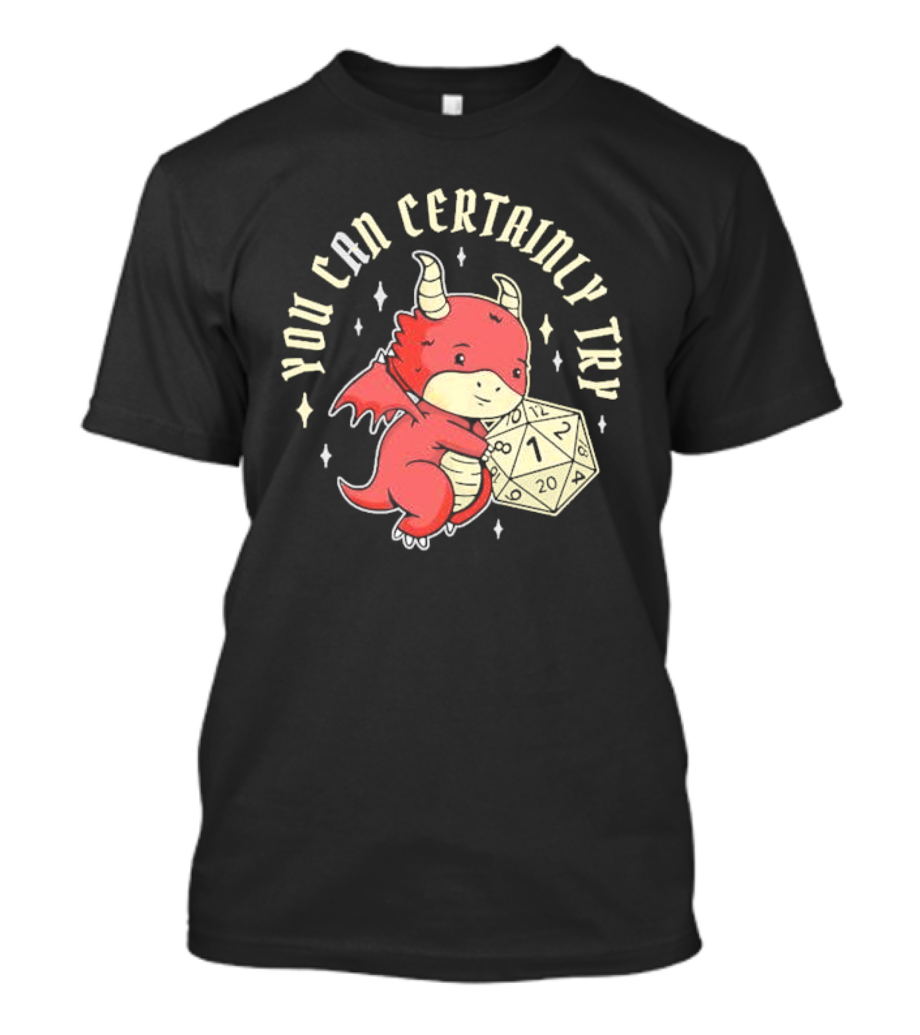 You Can Certainly Try Dragon Holding 20-Sided Die Tabletop Role Playing Game T-Shirt