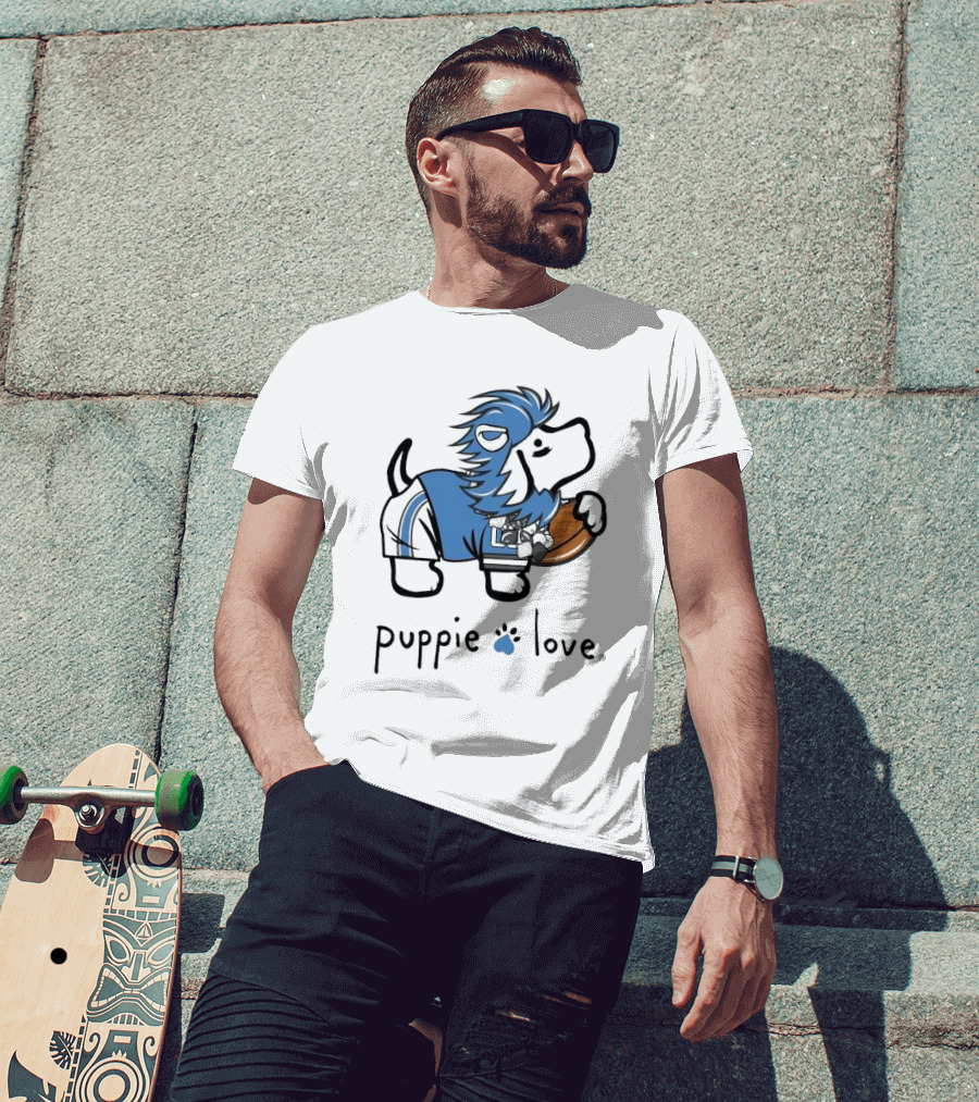 Puppie Love Blue And Silver Mascot Pup Detroit Lions Football T-Shirt