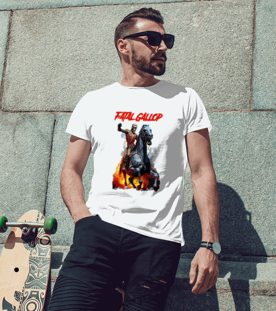 Fatal Gallop Diabolic Fear Black Horror Evil Monster Terror Skeleton Rider Horse Flames T-Shirt