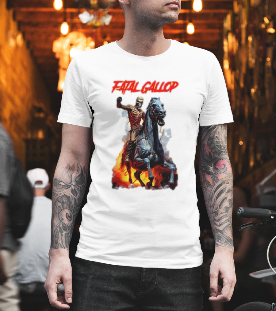 Fatal Gallop Diabolic Fear Black Horror Evil Monster Terror Skeleton Rider Horse Flames T-Shirt