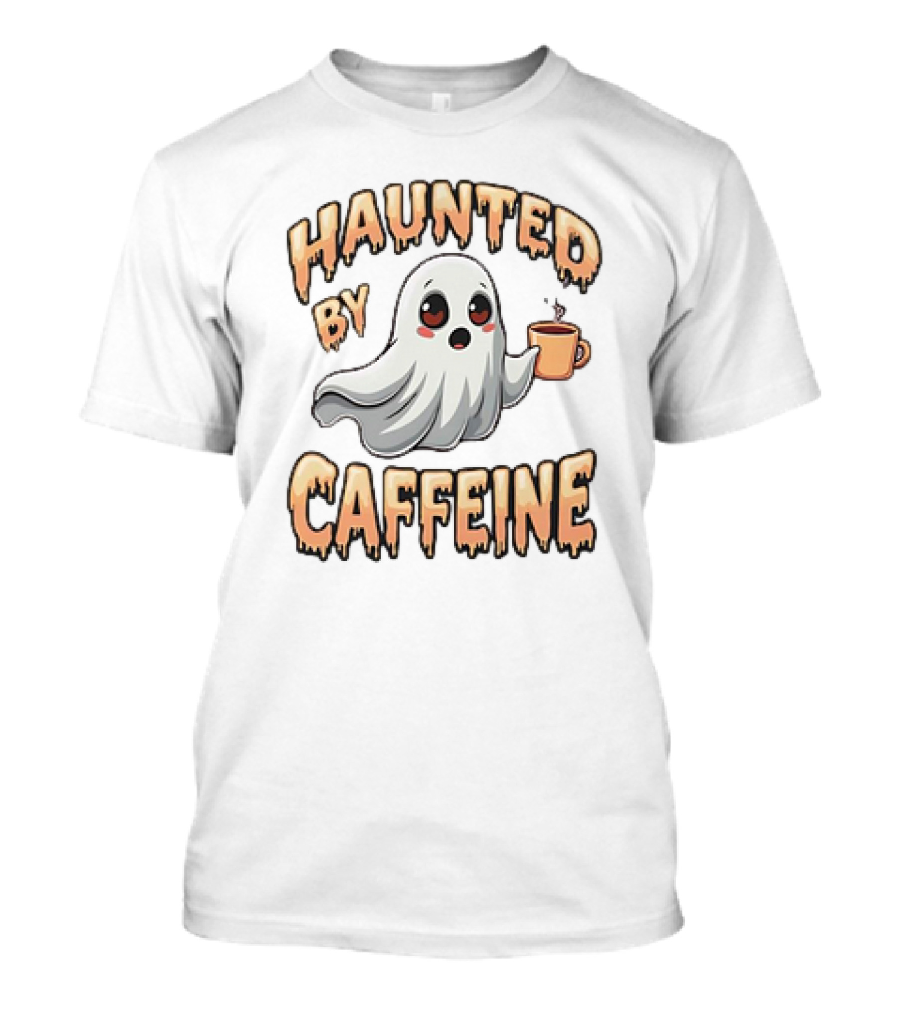 Haunted By Caffeine Ghost Holding Coffee Cup T-Shirt