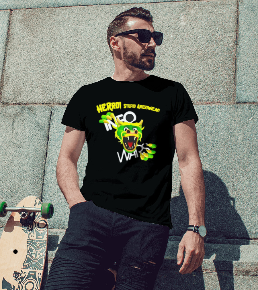 HERROI Stupid American INFO WARS Dragon Face T-Shirt