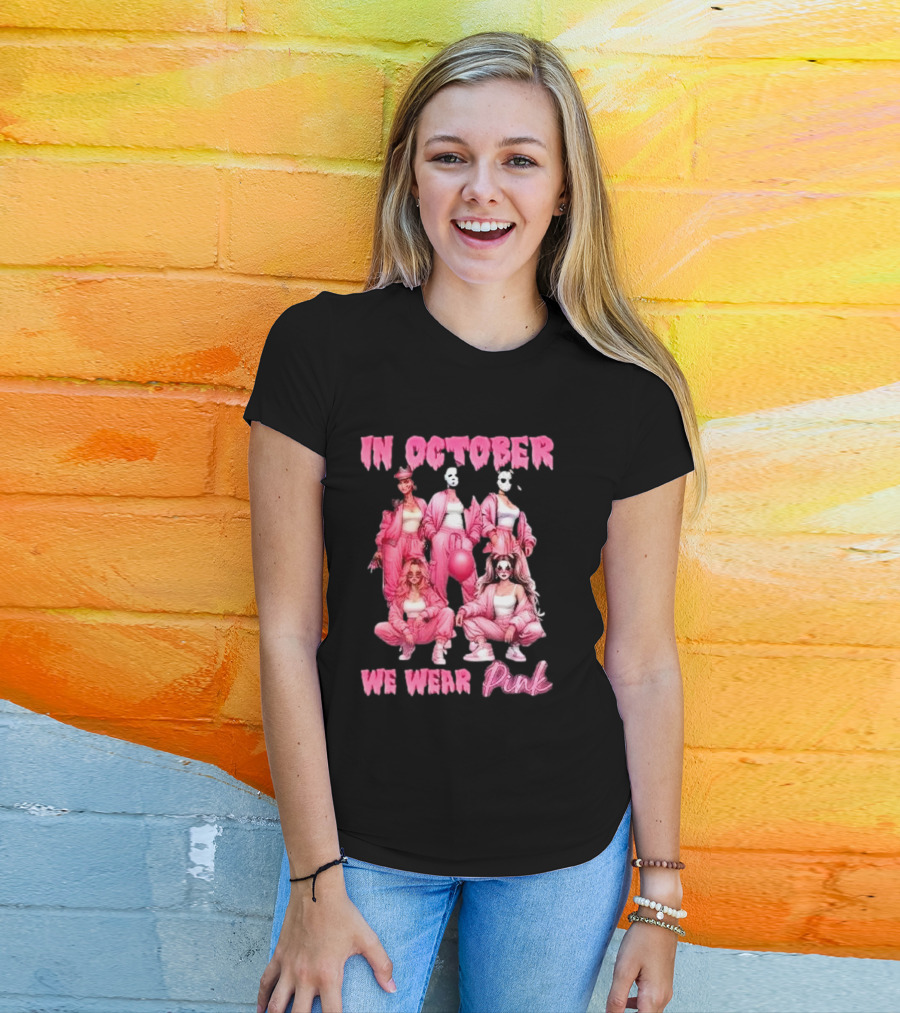 In October We Wear Pink Comadre Crew Horror Movie T-Shirt