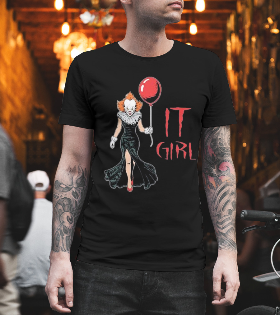 Pennywise IT Girl Holding Red Balloon in Black Dress T-Shirt