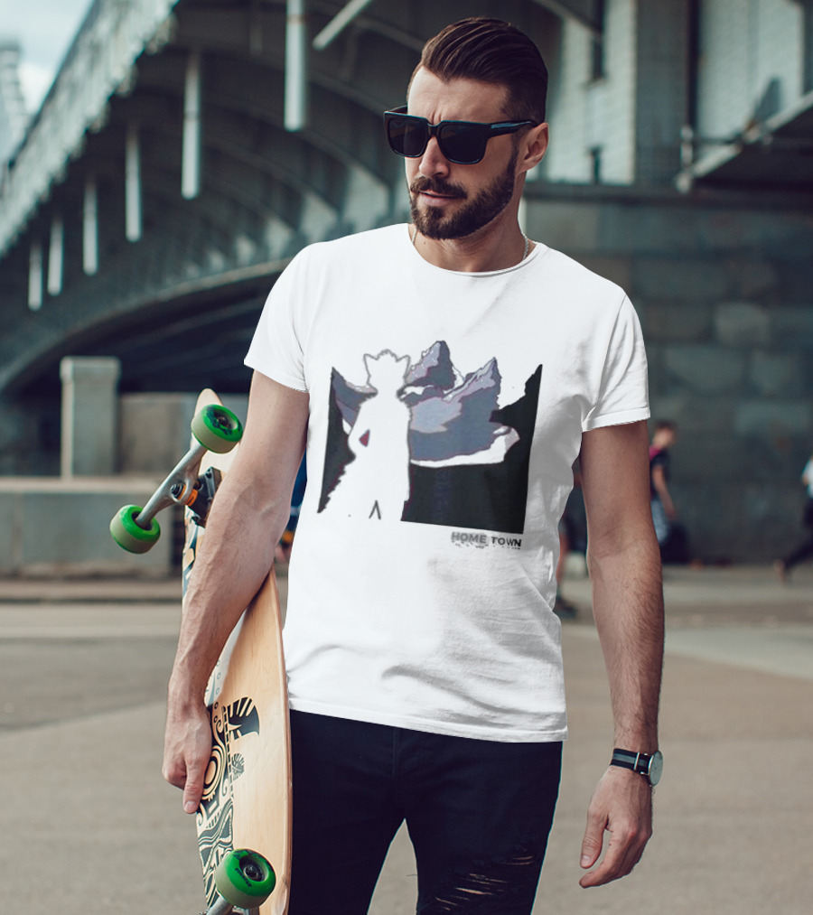 The Fox Nest Store Home Town Silhouette With Mountains Background T-Shirt