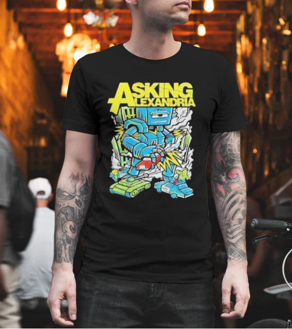 Asking Alexandria Killer Robot Blue and Green Electric Mech T-Shirt Asking Alexandria Killer Robot Blue and Green Electric Mech T-Shirt