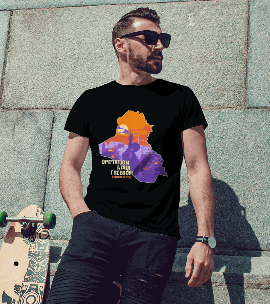 Operation Iraqi Freedom Forged In Fire Sunset Silhouette Map T-Shirt