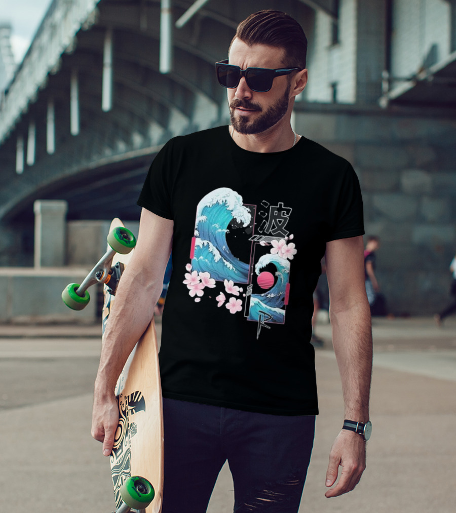 Pandorya Nami Cherry Blossom Wave Aesthetic Grnk T-Shirt