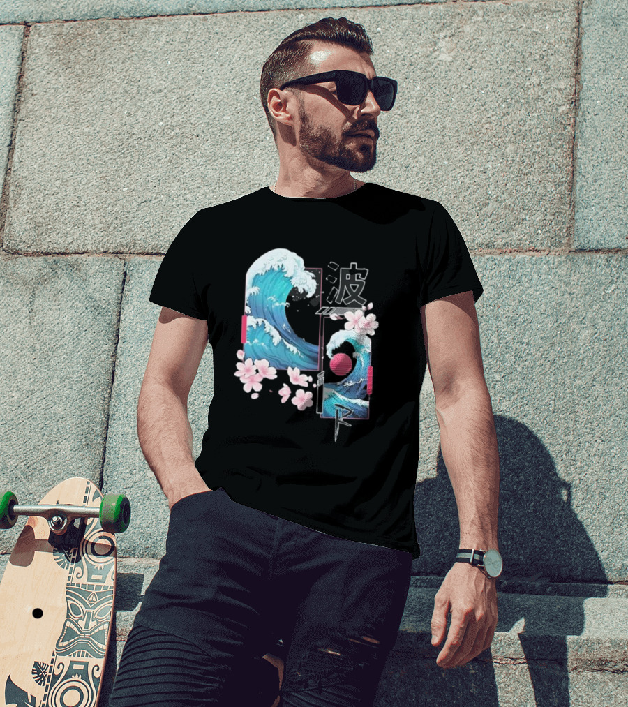 Pandorya Nami Cherry Blossom Wave Aesthetic Grnk T-Shirt