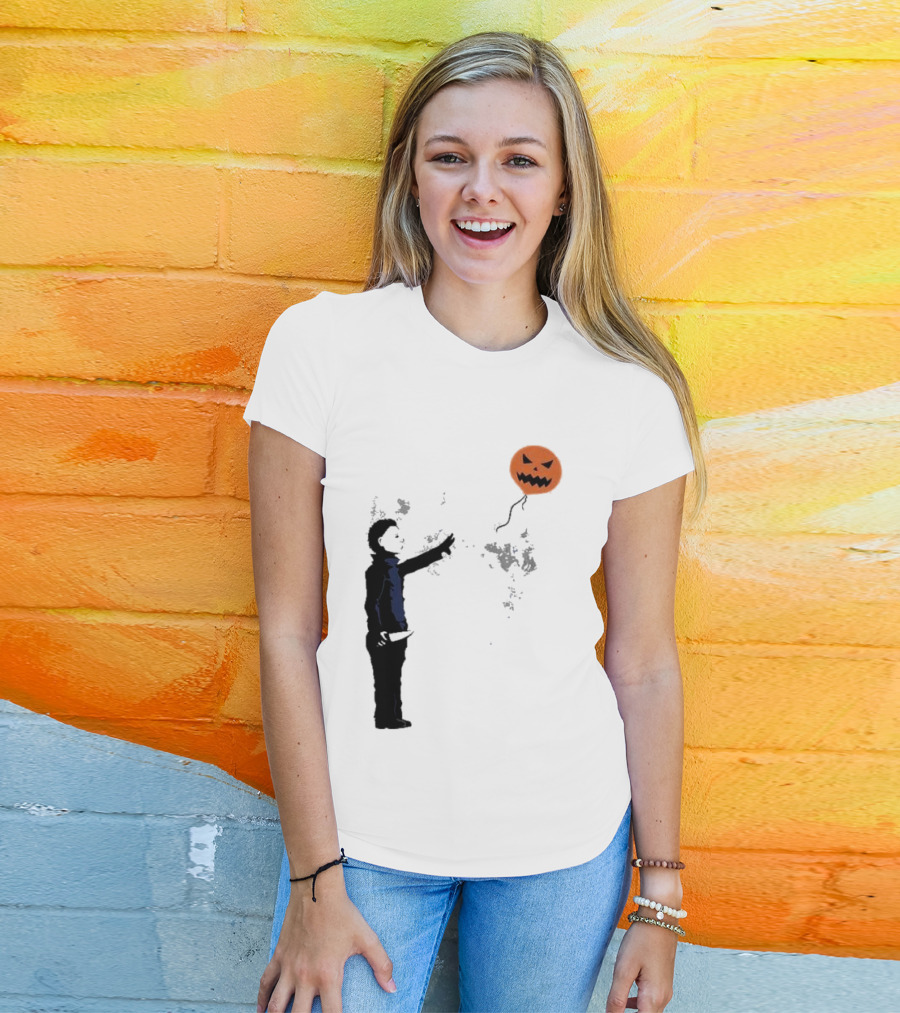 Ballooween Banksy Balloon Girl Meets Michael Myers Terror Horror Balloon T-Shirt