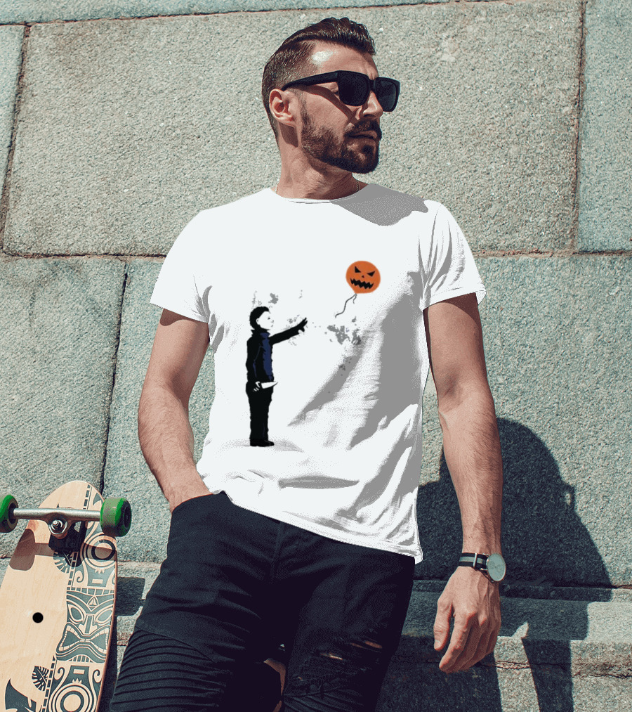 Ballooween Banksy Balloon Girl Meets Michael Myers Terror Horror Balloon T-Shirt