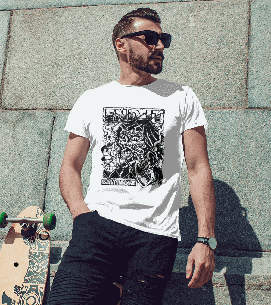 End It Baltimore Skull Behind Fence T-Shirt