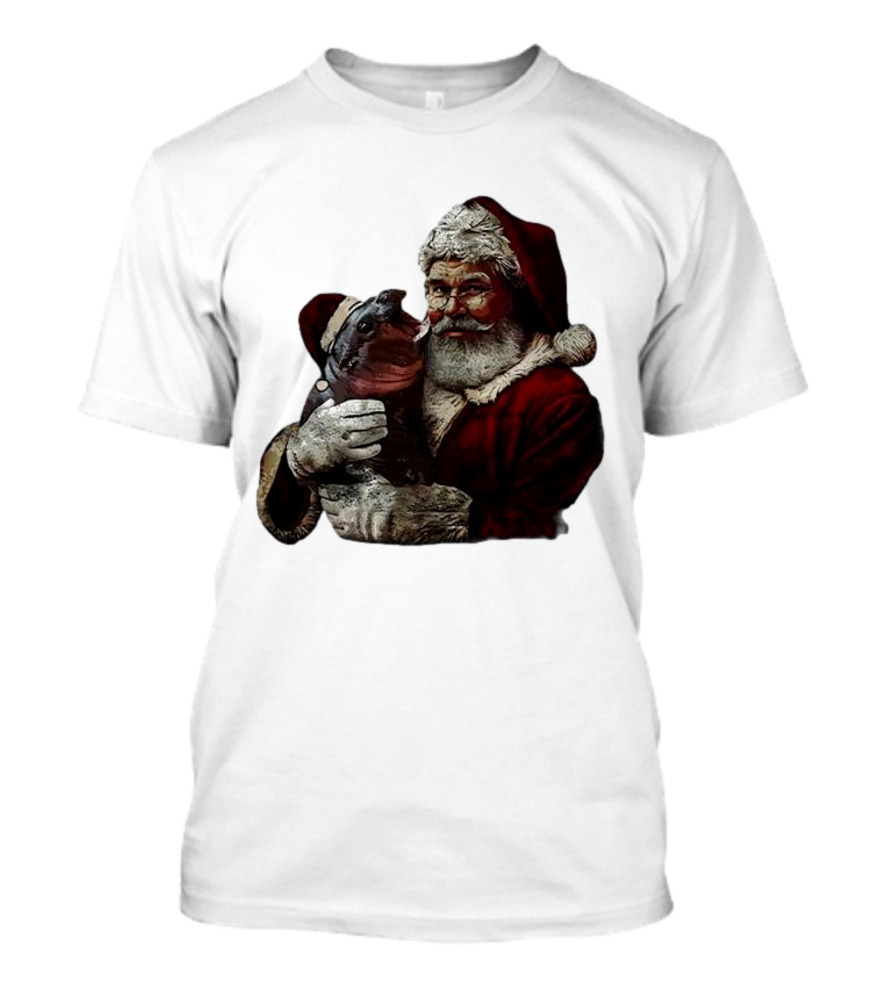 Moo Deng Xmas Funny Christmas Santa Hug Cute Baby Hippo Santa Claus Holiday T-Shirt