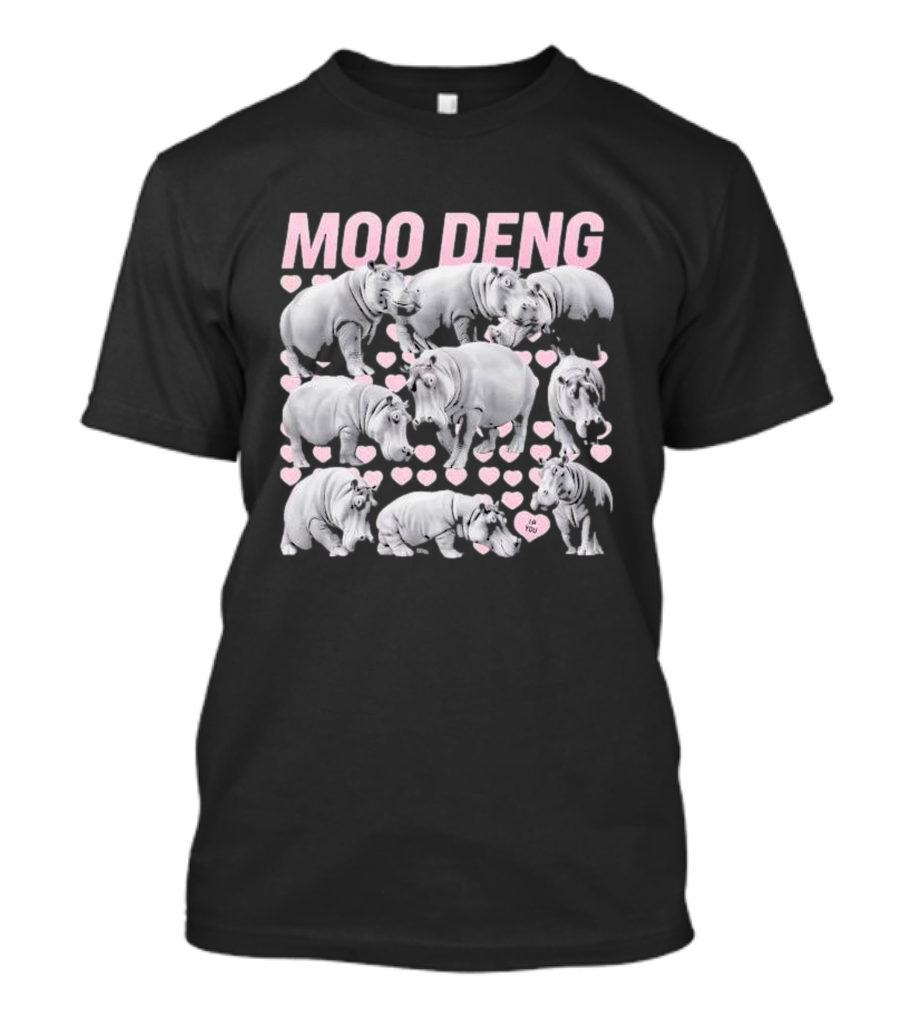 Moo Deng Cute Baby Hippo I Love You Hearts T-Shirt