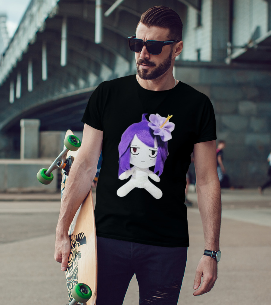 Cynthoni Jvmo Down Right Anime Plush Doll With Purple Hair And Flower T-Shirt
