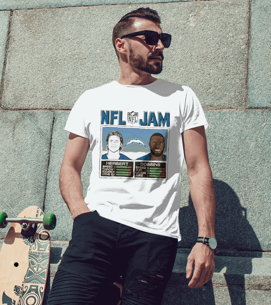 NFL Jam Chargers Herbert Dobbins Stats T-Shirt