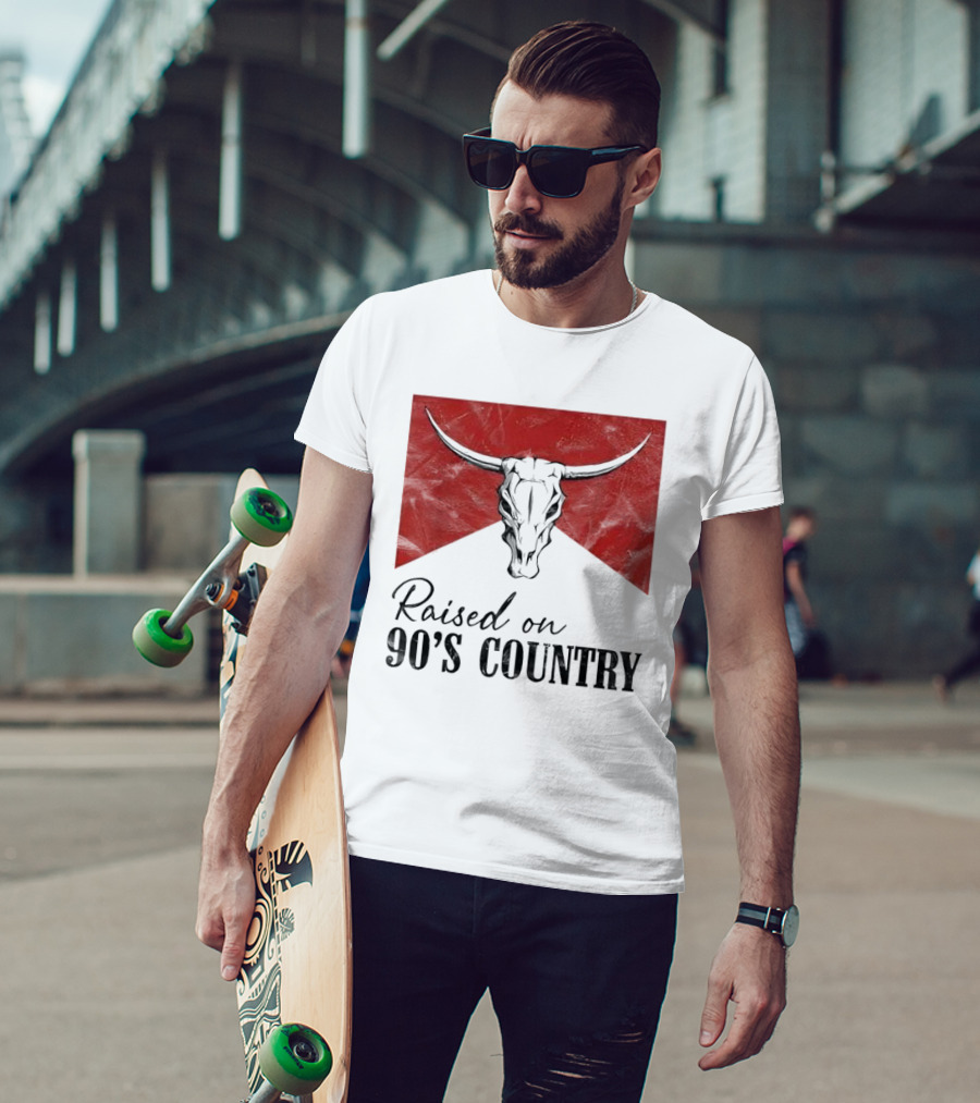 Raised On 90’s Country Western Bull Skull T-Shirt